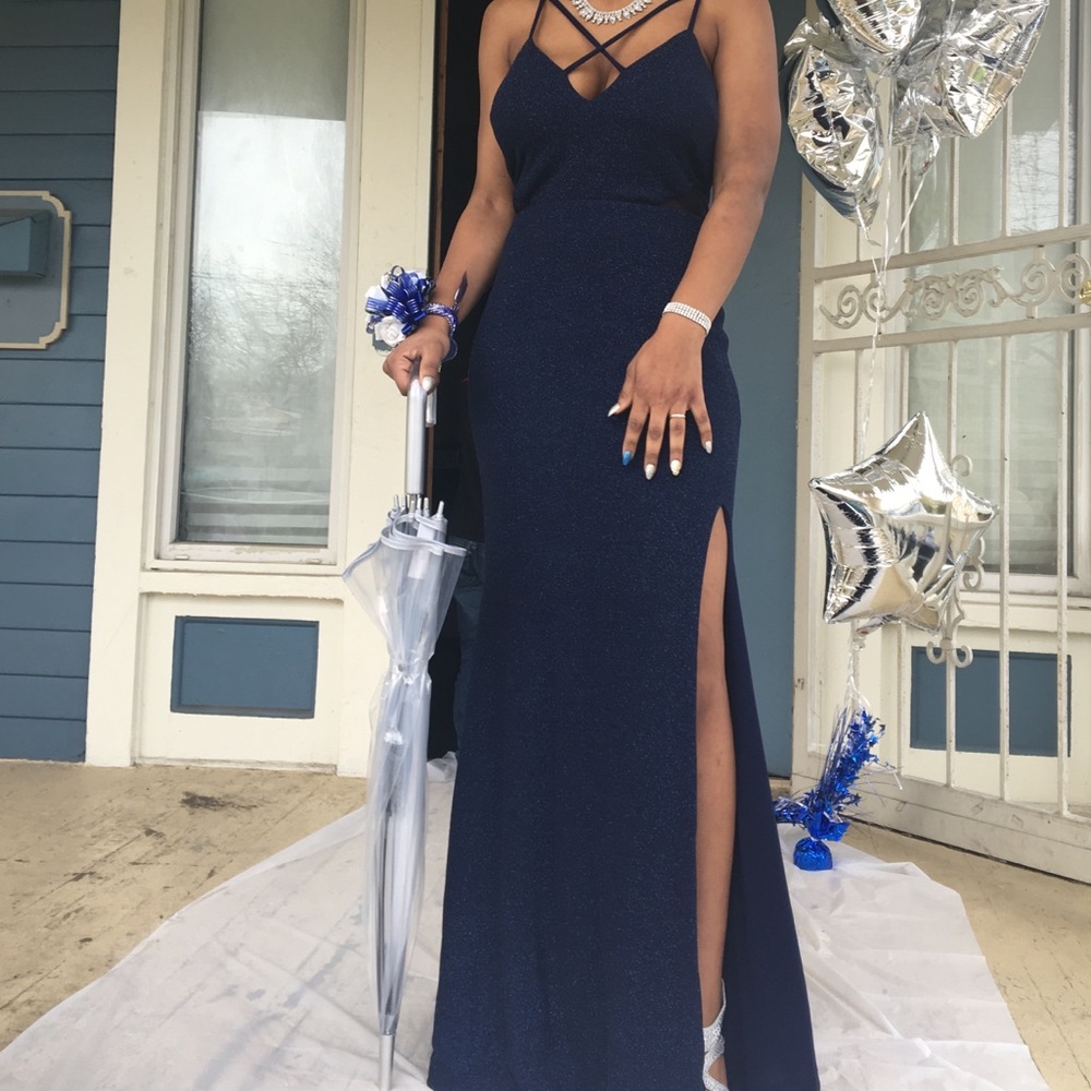 Navy backless formal dress